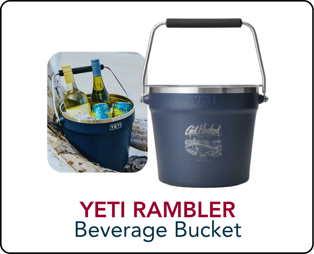 Get Hooked YETI Rambler beverage bucket with drinks
