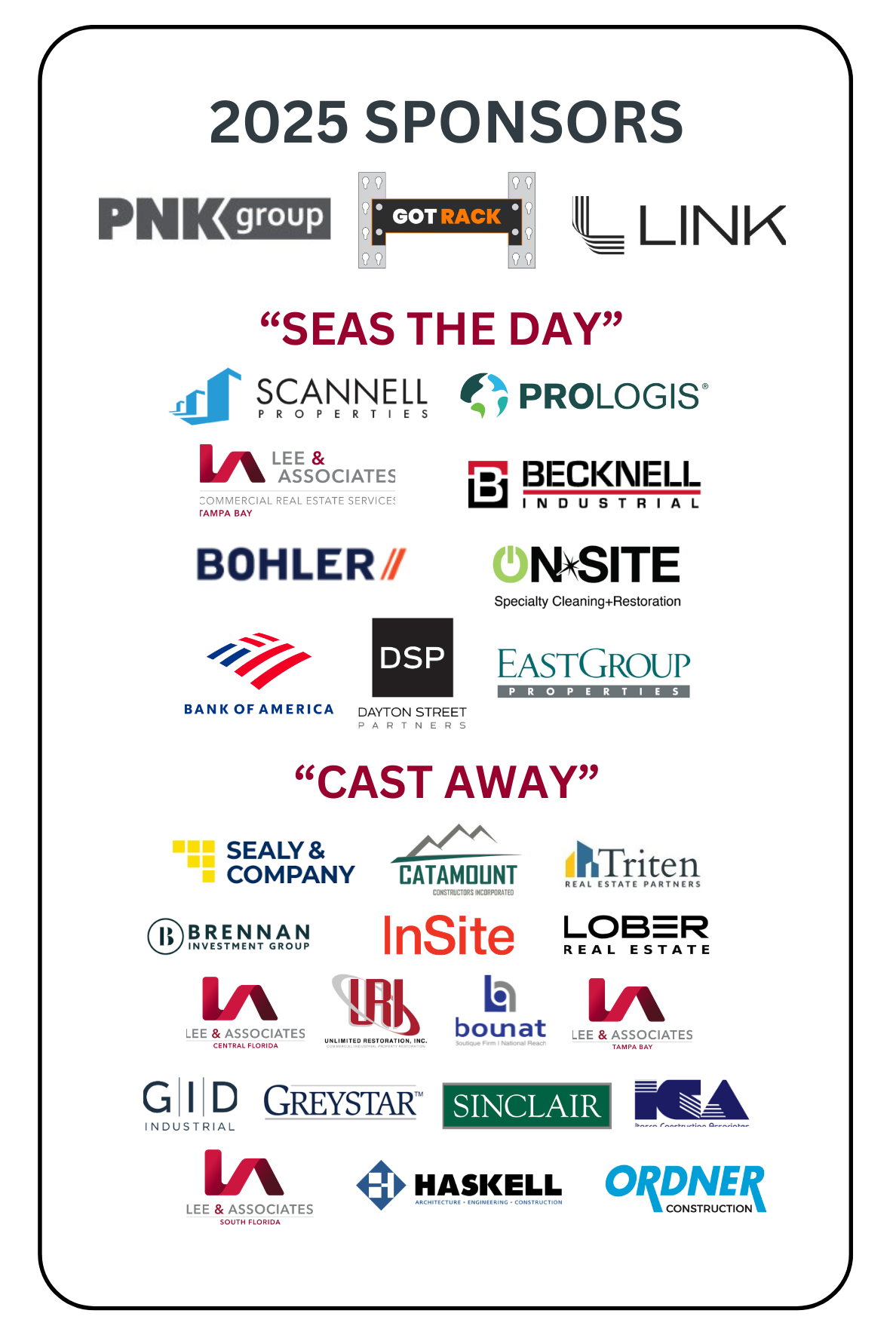2025 Get Hooked sponsor poster thanking the Seas the Day and Cast Away sponsors